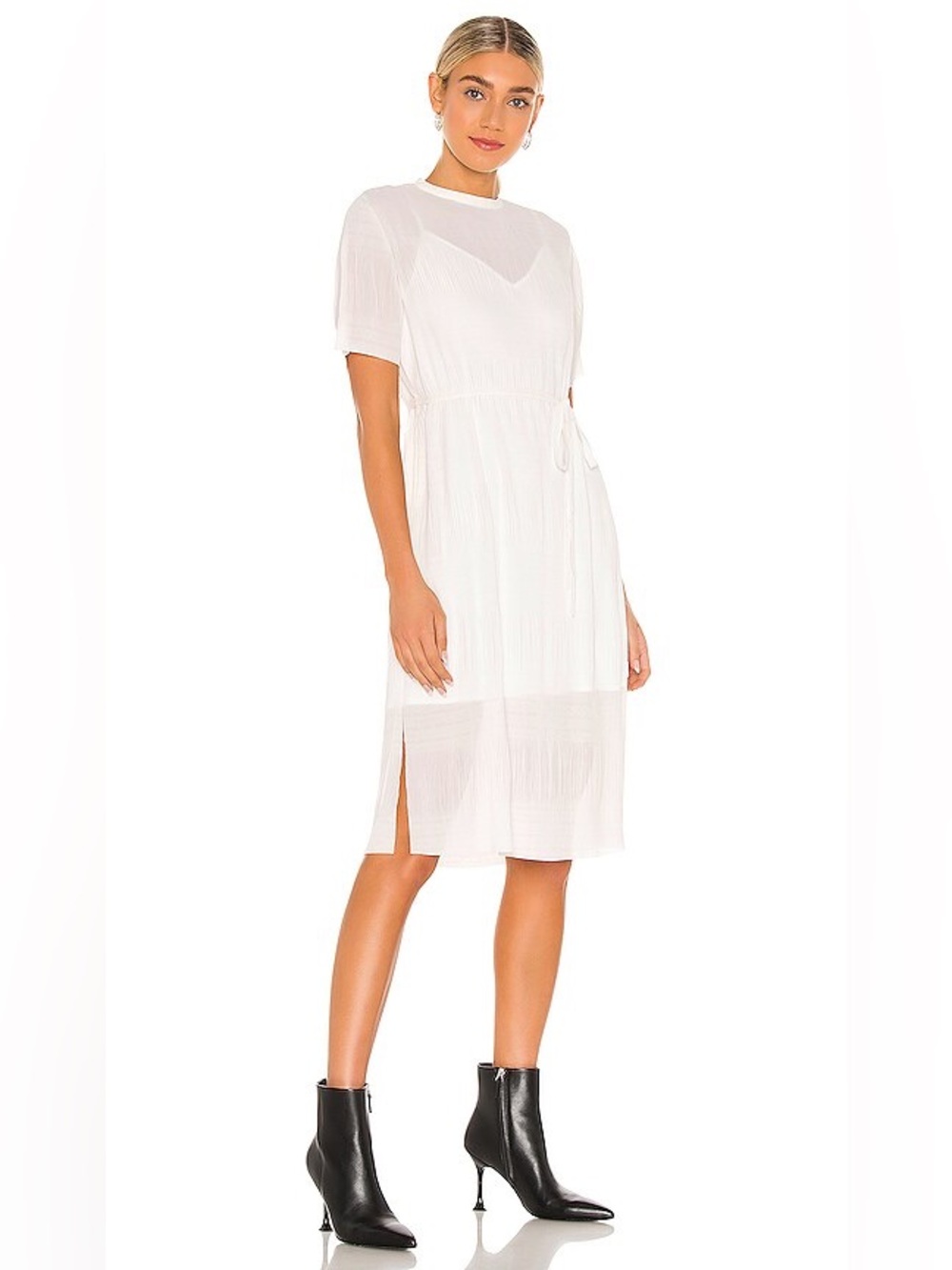 Allsaints White Short-Sleeve Sheer Midi Dress US8